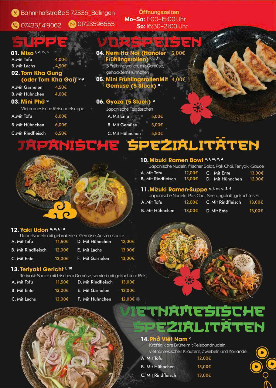 Originale Speisekarte Seite 1